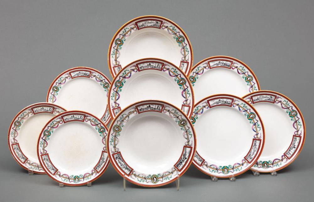 Appraisal: Antique Minton Landscape Pattern Creamware Partial Dinner Service marked incl