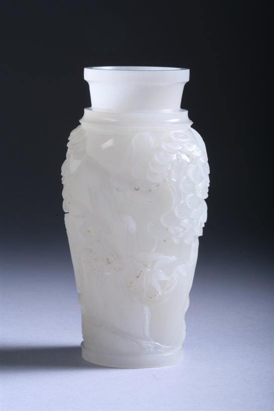 Appraisal: CHINESE WHITE JADE VASE Carved to depict figure under pine