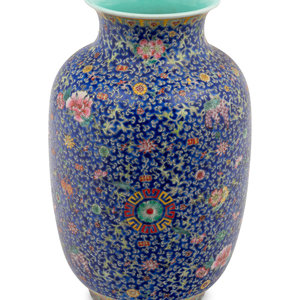 Appraisal: A Chinese Blue Ground Famille Rose Porcelain Baluster Vase th