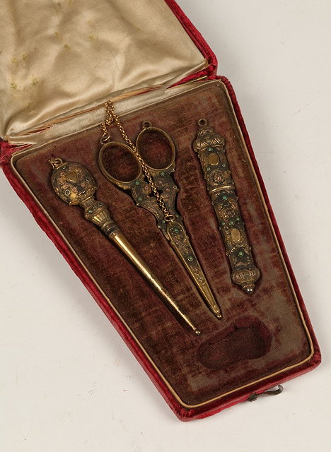 Appraisal: A FRENCH SILVER GILT NECESSAIRE OR SEWING SET consisting of