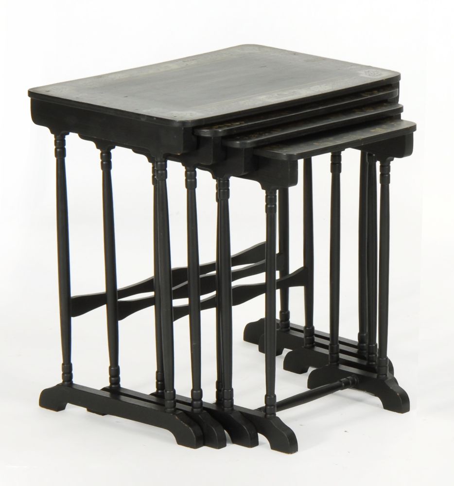 Appraisal: NEST OF FOUR REGENCY-STYLE TABLES With ebonized and stencilled decoration