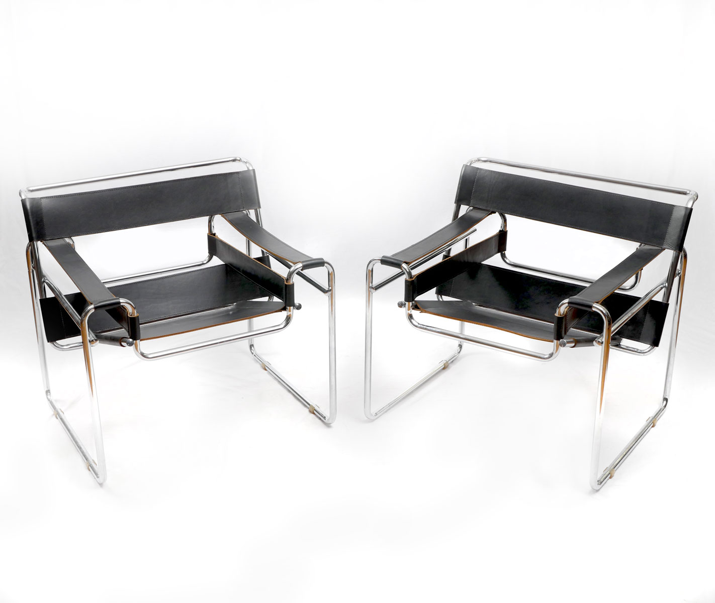 Appraisal: PAIR WASSILLY STYLE CHAIRS black leather and chrome framed Wassilly