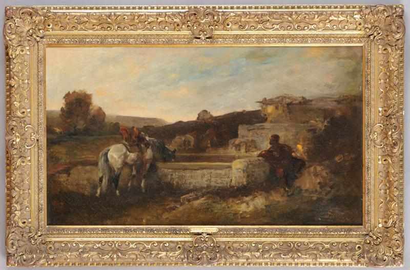 Appraisal: CHRISTIAN ADOLPH SCHREYER - AT THE WATERING HOLE Oil on