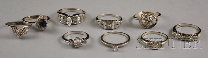 Appraisal: Seven White Gold and Diamond Rings and a kt White