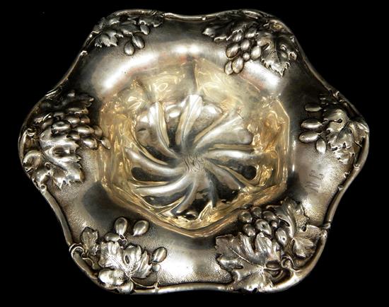 Appraisal: FINE SILVER Bowl with repouss grape decoration to shaped rim