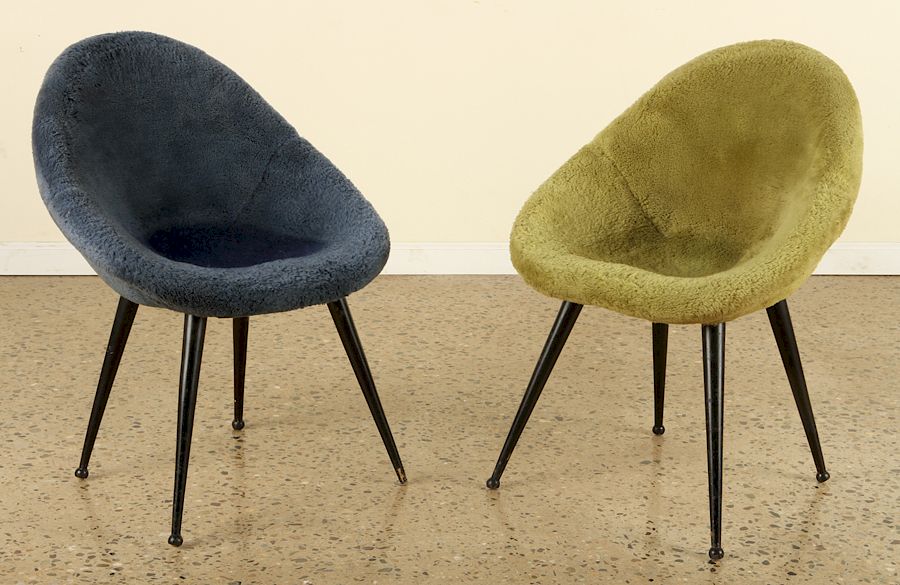 Appraisal: FRENCH EGG SHAPE UPHOLSTERED CHAIRS C A pair of small