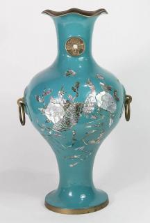 Appraisal: Korean Vase Mother Korean vase with turquoise lacquer over brass