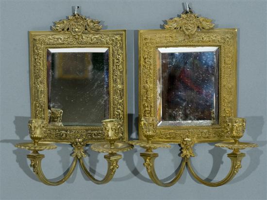 Appraisal: Louis XVI pair of brass mirrored double wall scones Early