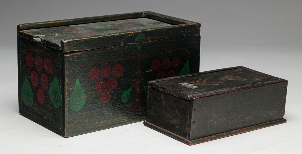 Appraisal: TWO AMERICAN SLIDE LID BOXES Second half th century pine