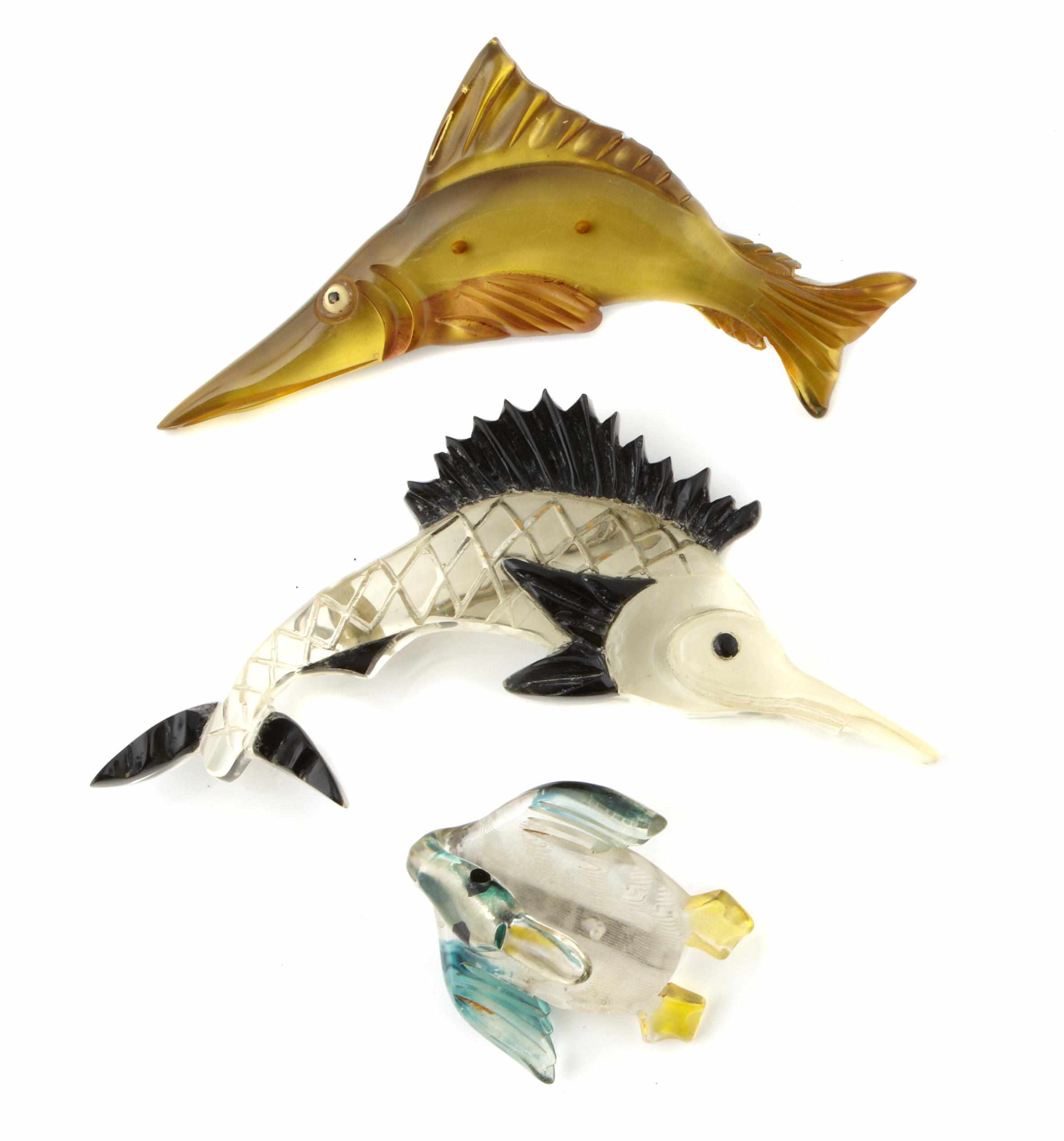 Appraisal: Six Lucite figural brooches three ducks and fish