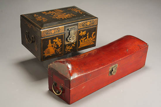 Appraisal: Two Chinese Lacquered Parchment Boxes th- th Century The first