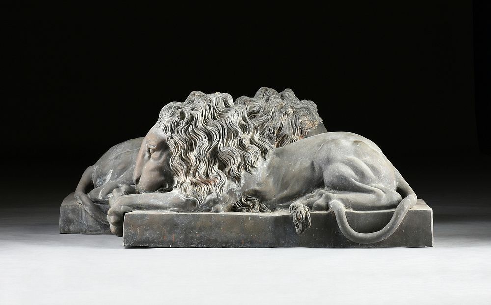 Appraisal: A PAIR OF LARGE GARDEN PARK BRONZE LION STATUES MODERN