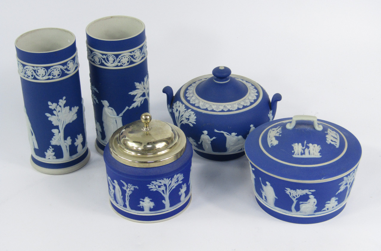 Appraisal: Wedgwood dark blue jasperware late thC sprigged with classical figures