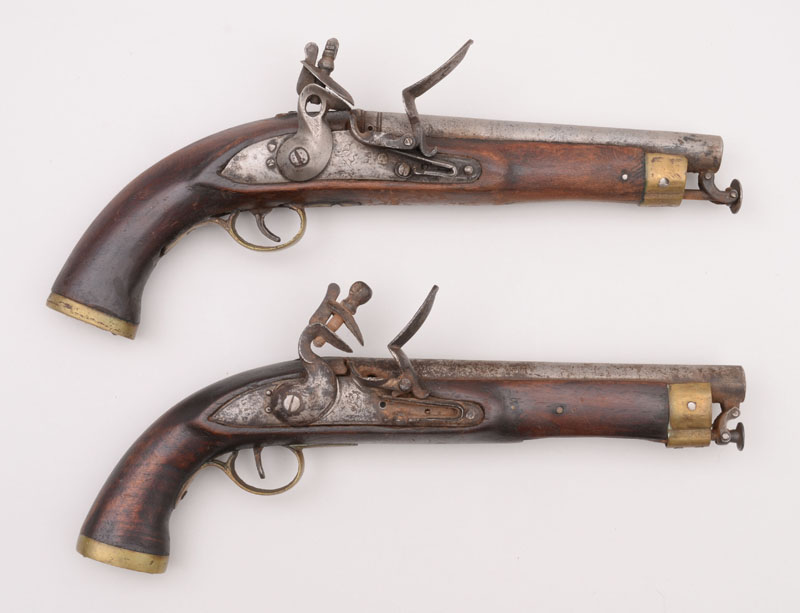 Appraisal: TWO FLINTLOCK PISTOLS OF MILITARY PATTERN Two similar Belgian made