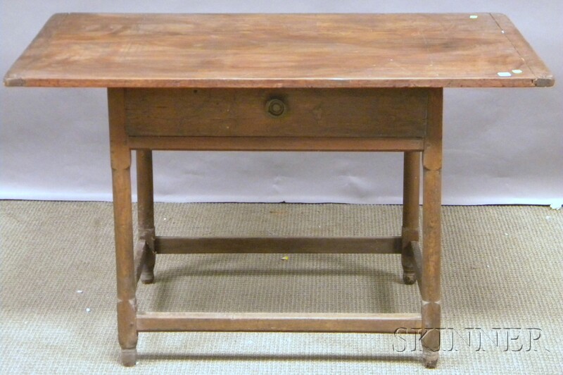 Appraisal: Pine Breadboard-top Maple Tavern Table with Drawer stretcher base ht