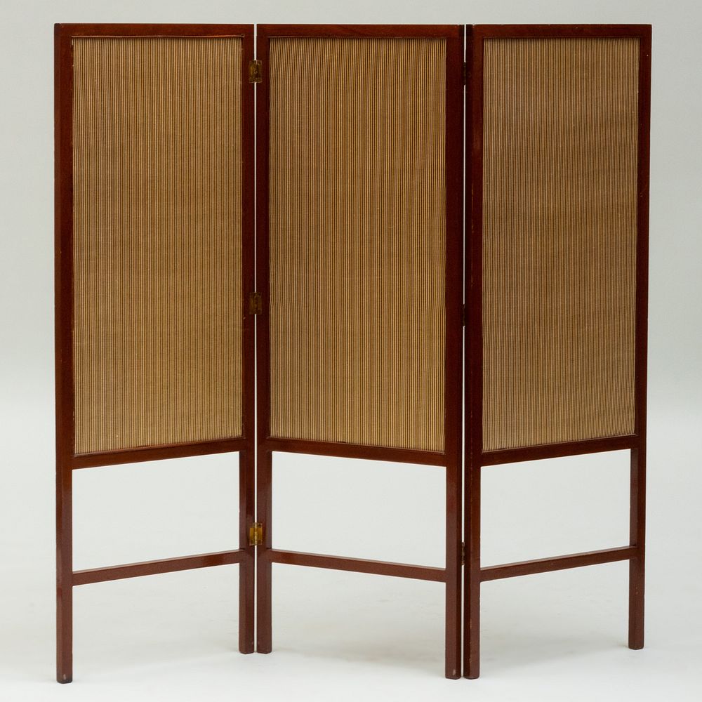 Appraisal: Mahogany and Upholstered Three Panel Screen x in each panel