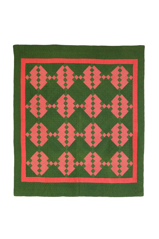 Appraisal: PIECED QUILT American late th-early th century Pink and green