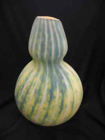 Appraisal: French Art Glass Vase gourd shape watermelon coloring satin in