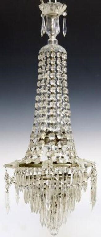 Appraisal: Continental crystal three-light chandelier th c molded glass crest over