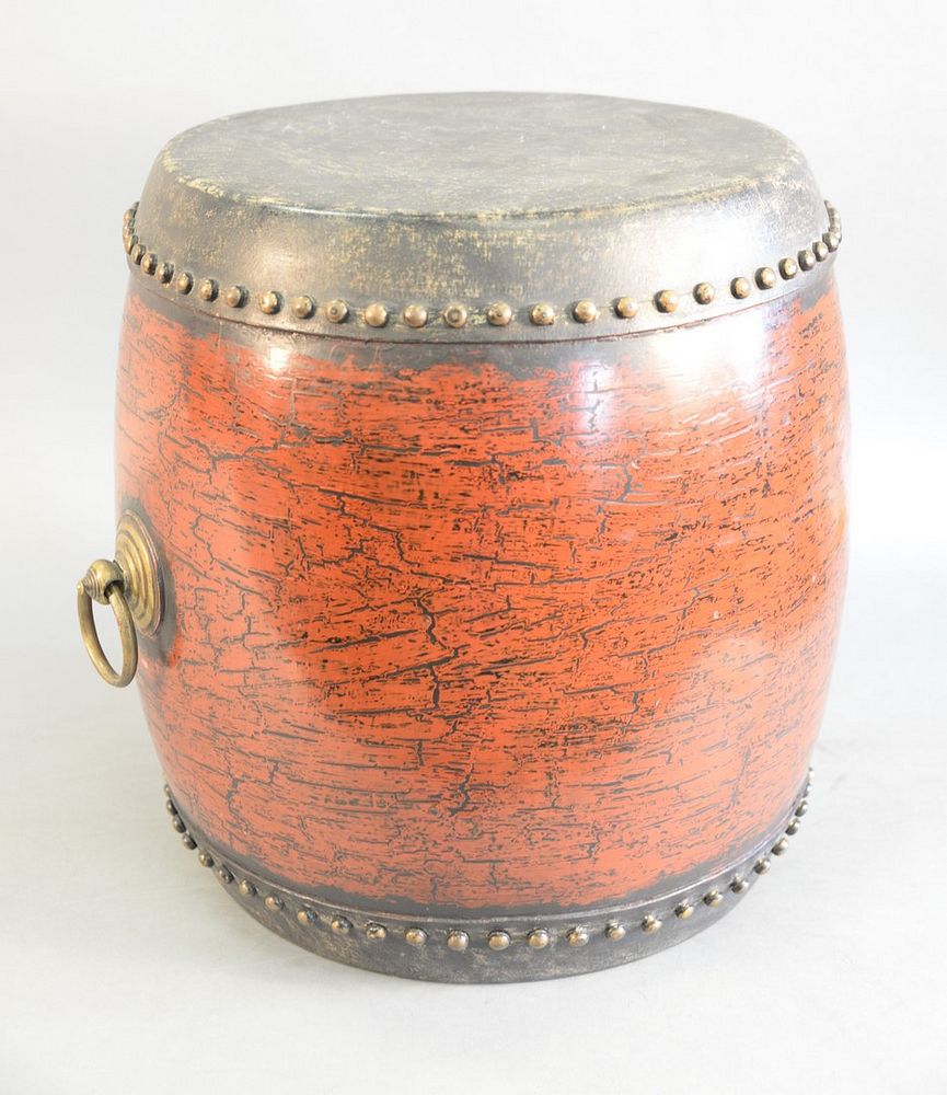 Appraisal: Barrel form drum red painted body ring handles to either