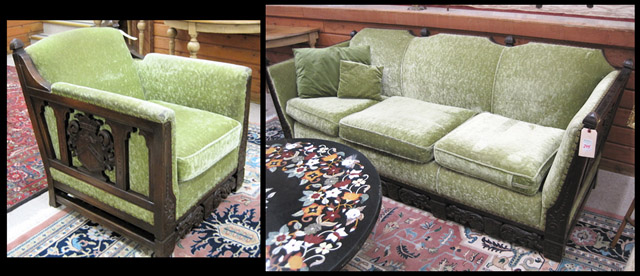 Appraisal: BAROQUE REVIVAL SOFA AND ARMCHAIR SET early th century sofa