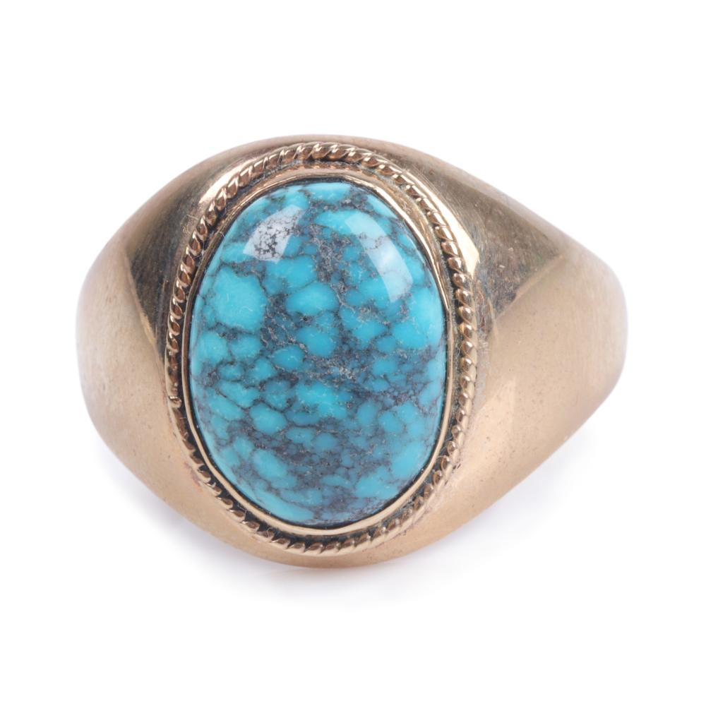 Appraisal: Native American K yellow gold ring with large turquoise cabochon