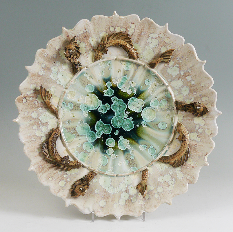 Appraisal: ADAMS Paul American th Century Crystalline glass art pottery charger