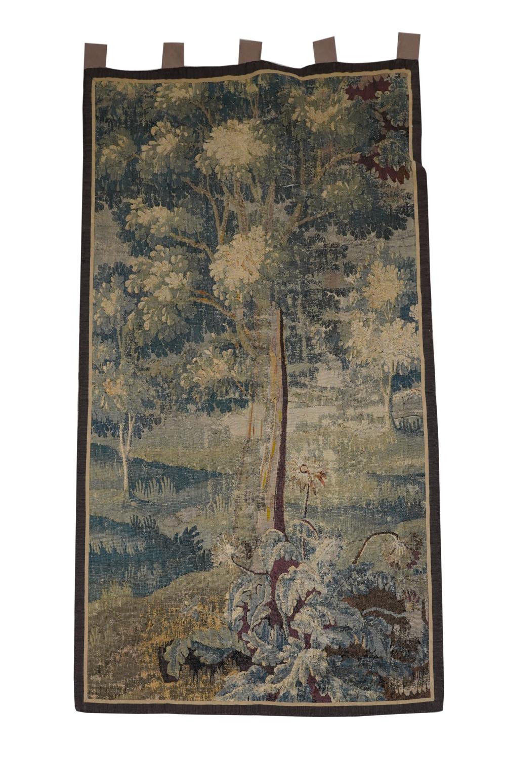 Appraisal: VERDURE TAPESTRY PANELwith green fabric backing and hanging loops Provenance