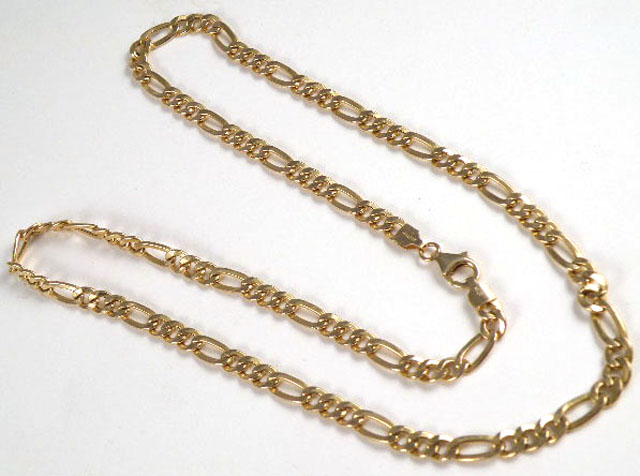 Appraisal: FOURTEEN KARAT GOLD CHAIN NECKLACE Figaro design mm wide length