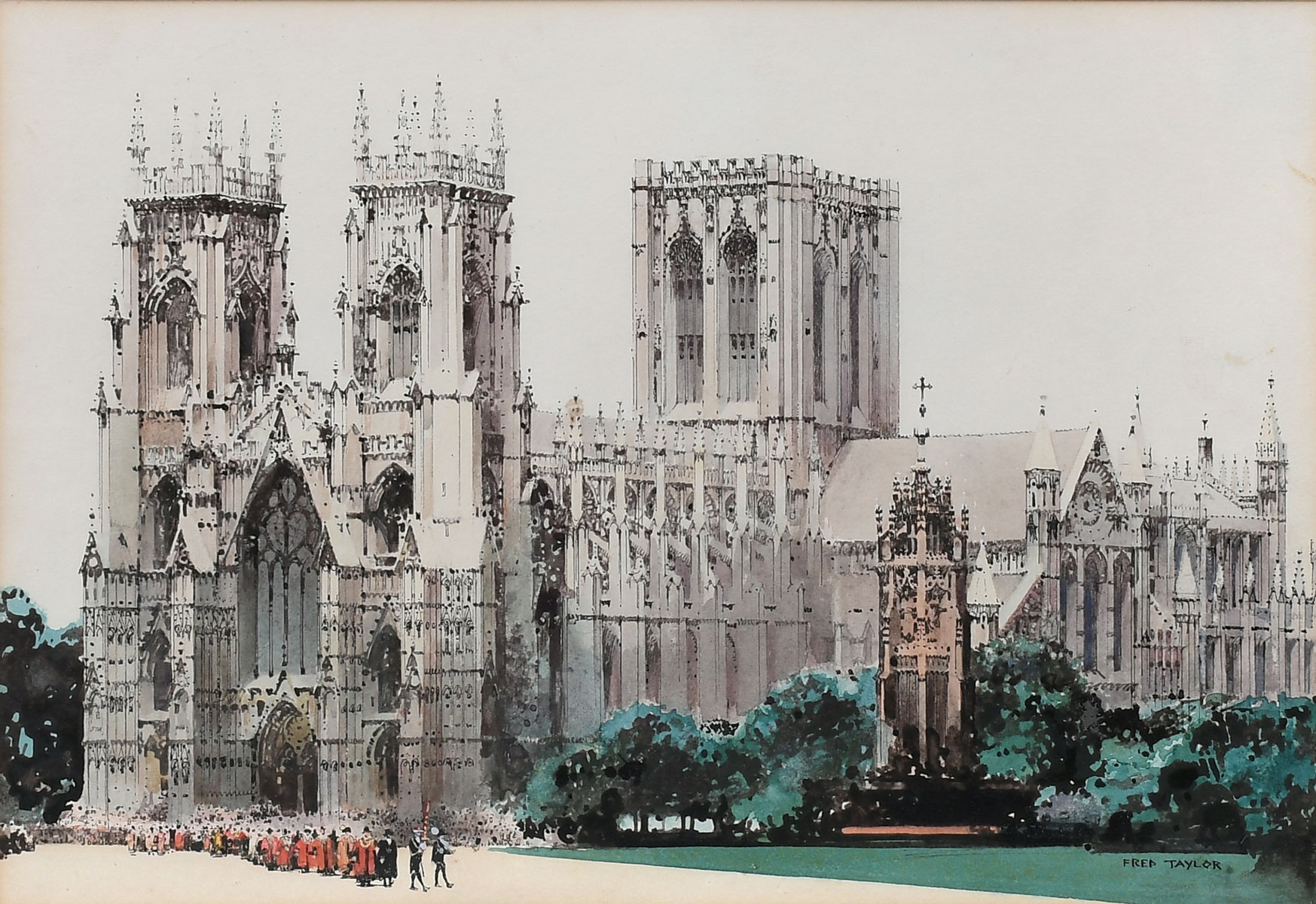 Appraisal: TAYLOR Fredrick American - Westminster Abbey Watercolor '' x ''