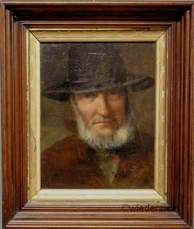 Appraisal: Oil on board painting of an Amish man mounted in