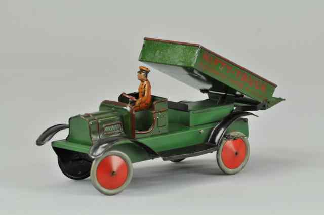 Appraisal: NIFTY AUTOMATIC TILT TRUCK Green lithographed early tin open dump