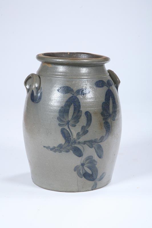 Appraisal: STONEWARE CROCK Mid th century Ovoid with two handles Impressed