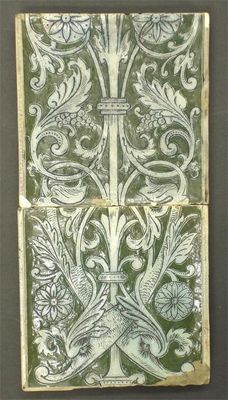 Appraisal: Two Martin Brothers stoneware tiles incised with scrolling foliage and