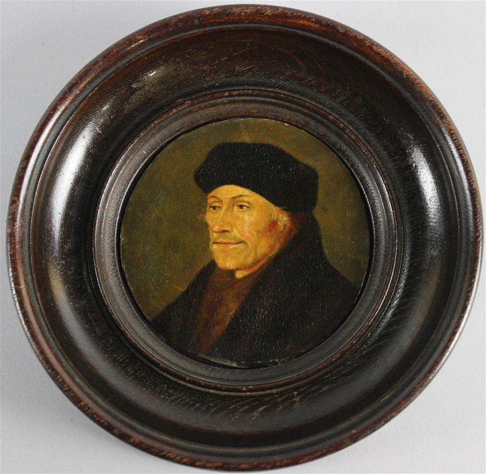 Appraisal: AFTER HOLBEIN TH TH CENTURY ERASMUS Oil on copper in