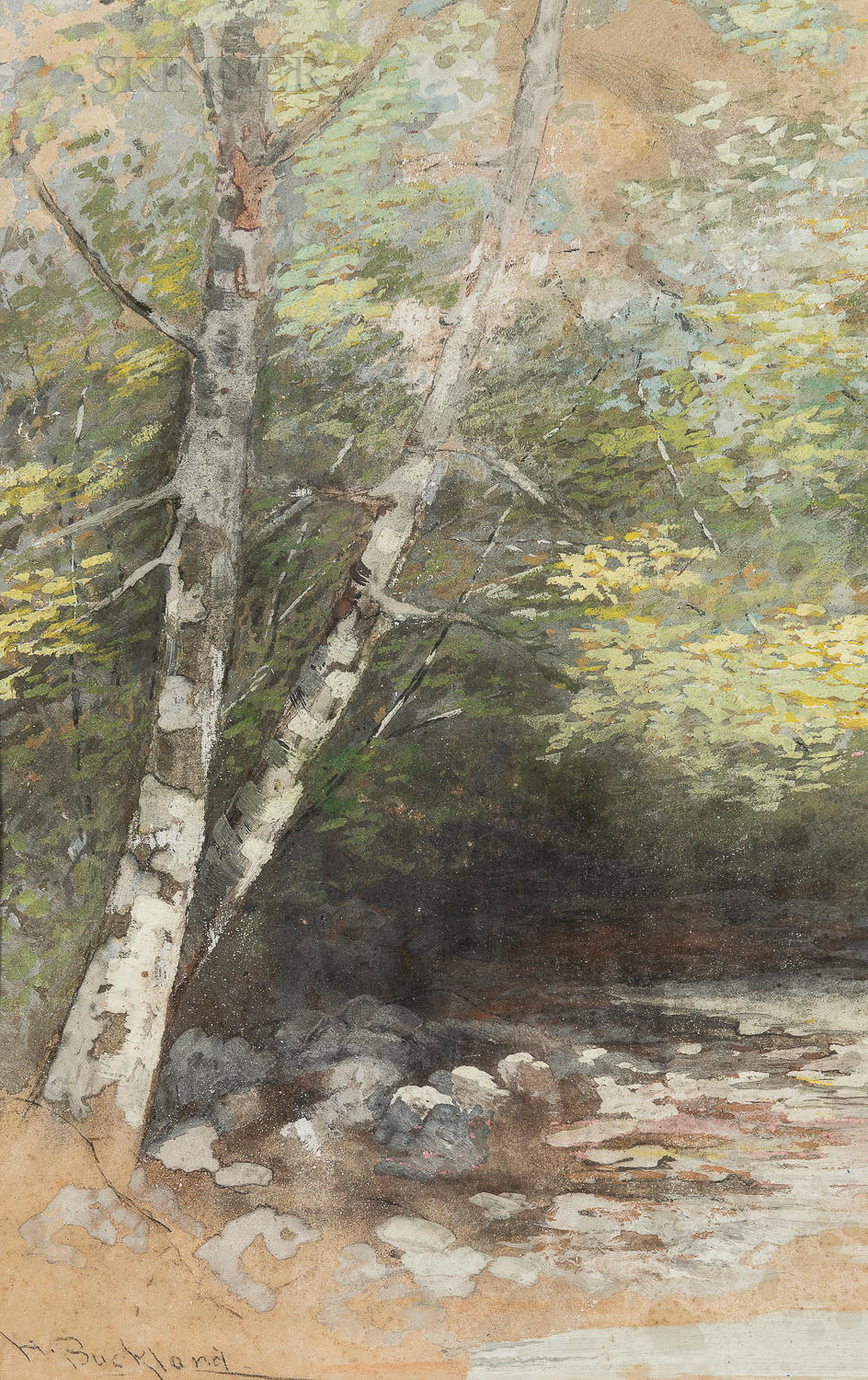 Appraisal: ARTHUR HERBERT BUCKLAND BRITISH - RIVERSCAPE WITH BIRCHES Riverscape with