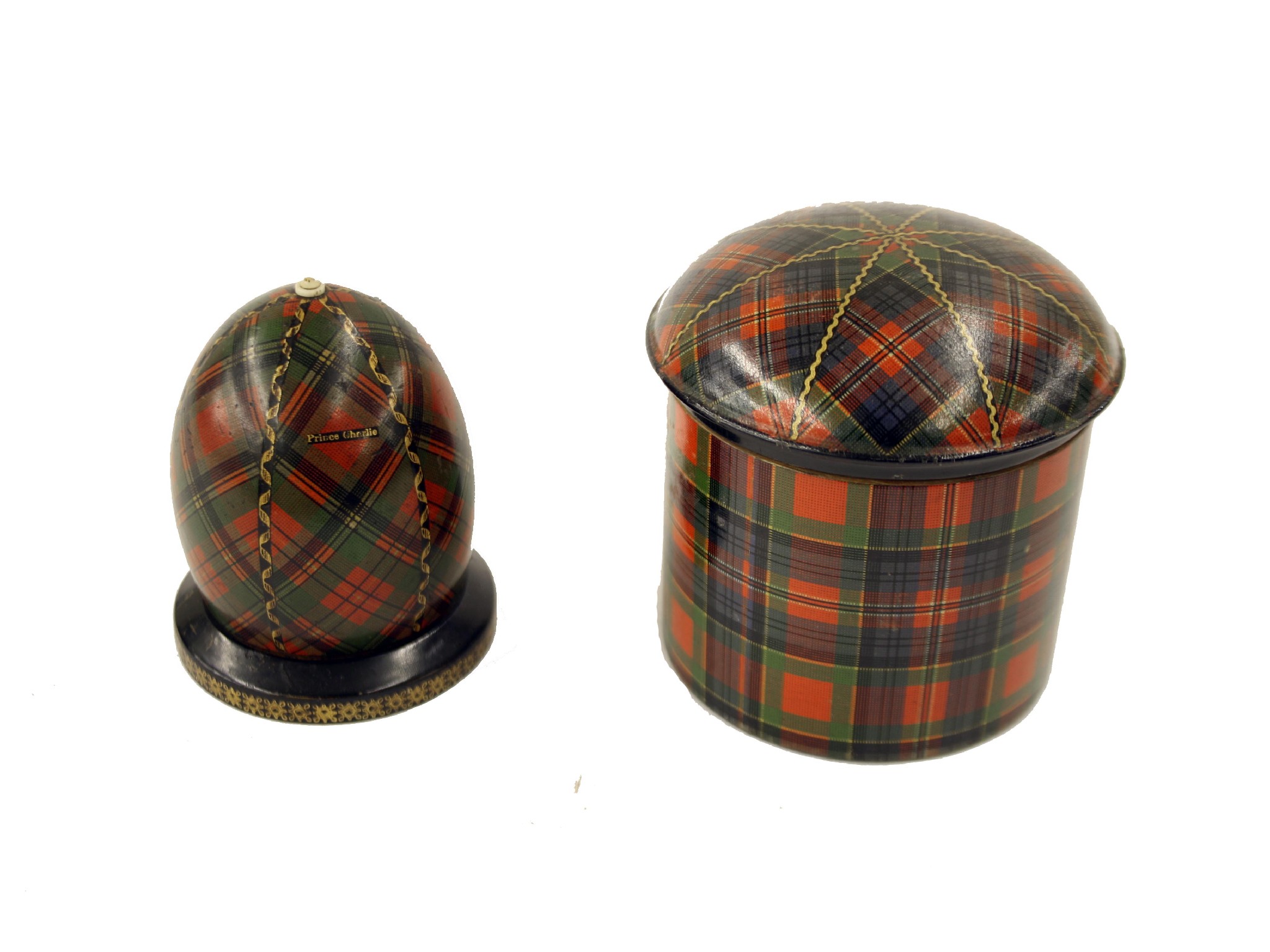 Appraisal: Tartan ware - Prince Charlie pattern egg shaped match stick