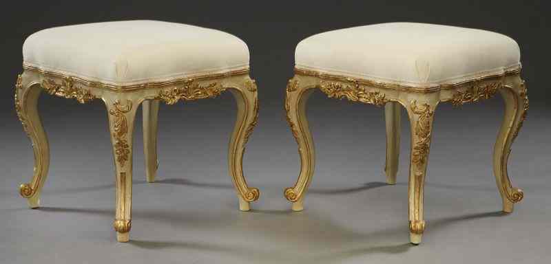 Appraisal: Pr Louis XV style gilt and patinated wood stools the