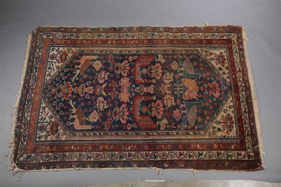 Appraisal: ORIENTAL RUG Figural rug with peacocks Multiple borders and blue