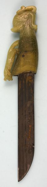 Appraisal: th Century Asian knife with carved jade handle l Good