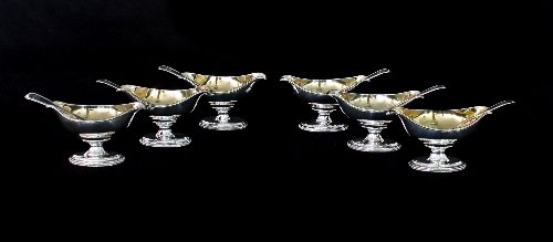 Appraisal: A set of six George III open silver salts maker's