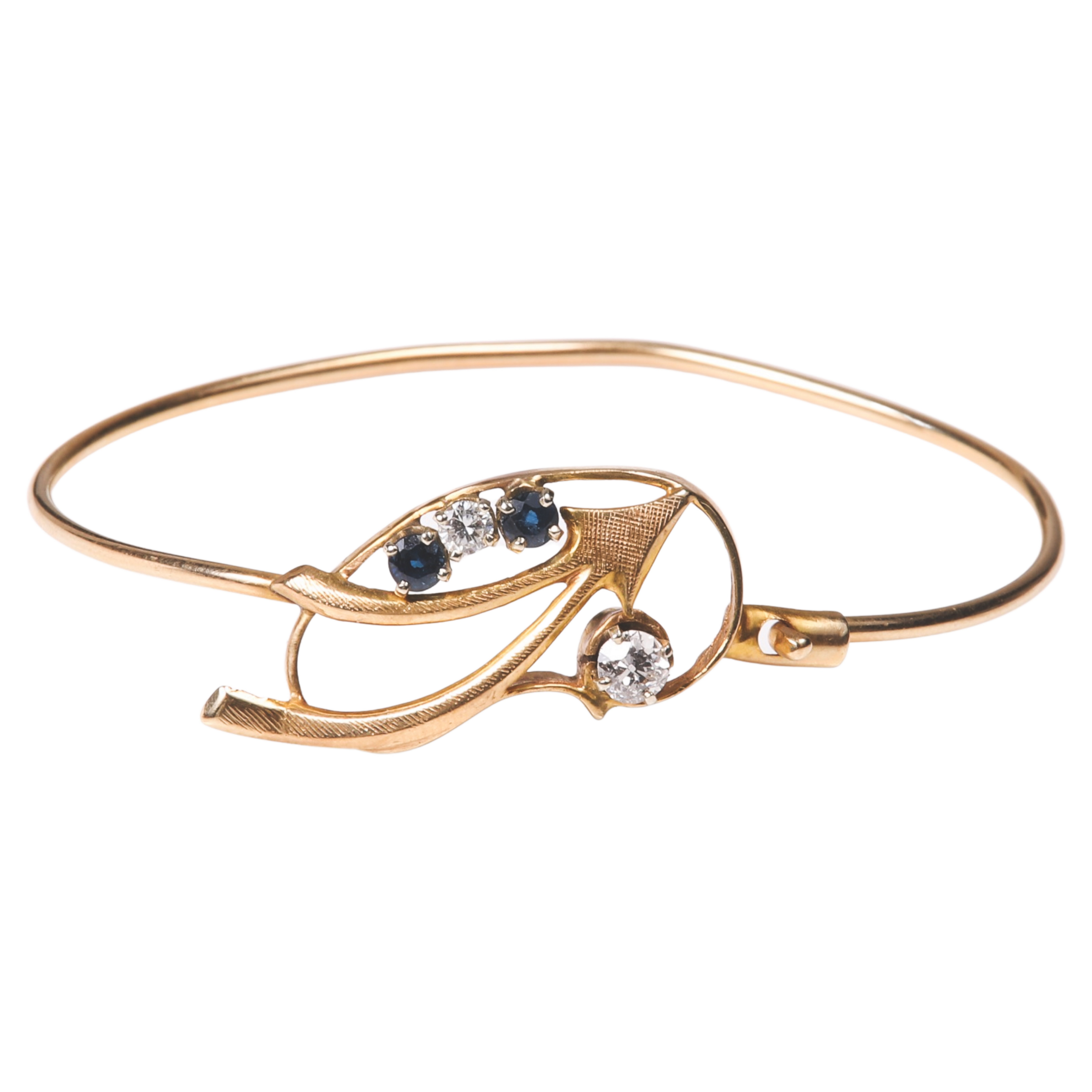 Appraisal: K Diamond and sapphire bracelet hook closure bangle with abstract