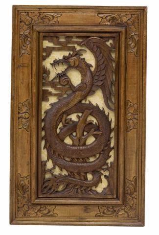 Appraisal: Asian carved and pierced wood architectural wall panel molded frame