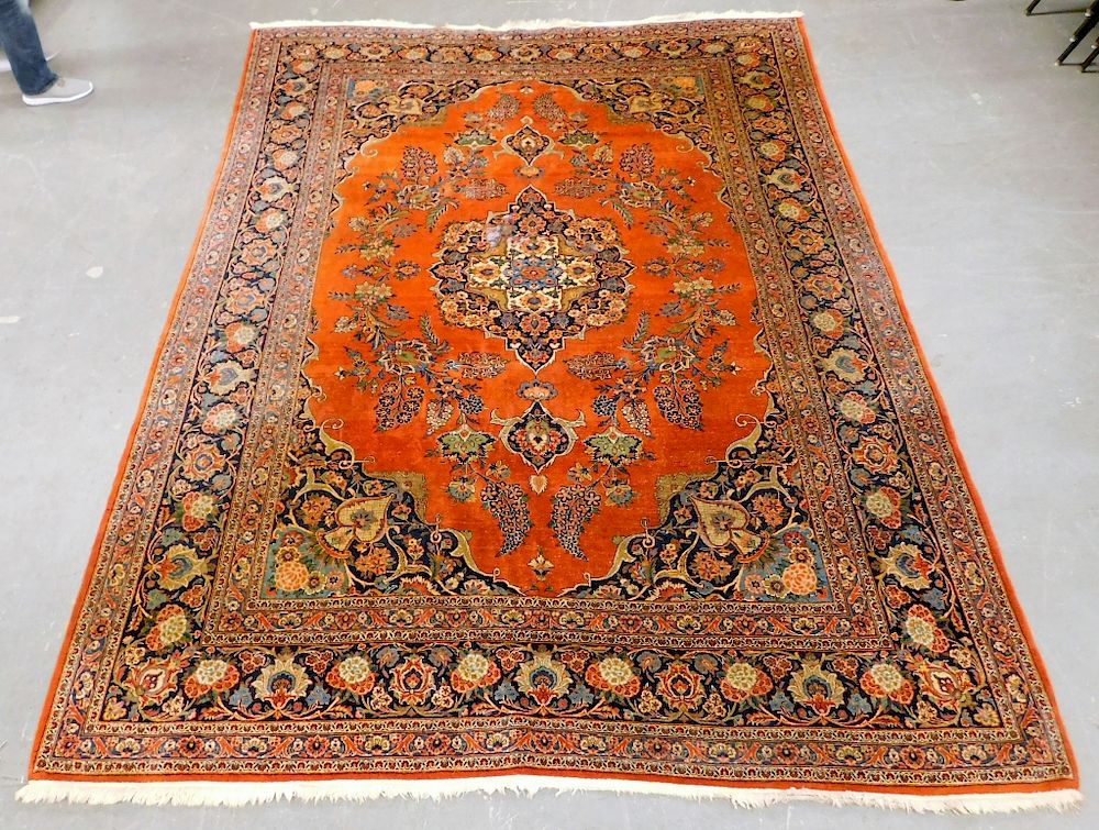 Appraisal: Antique Persian Floral Medallion Carpet Rug Middle East th Century