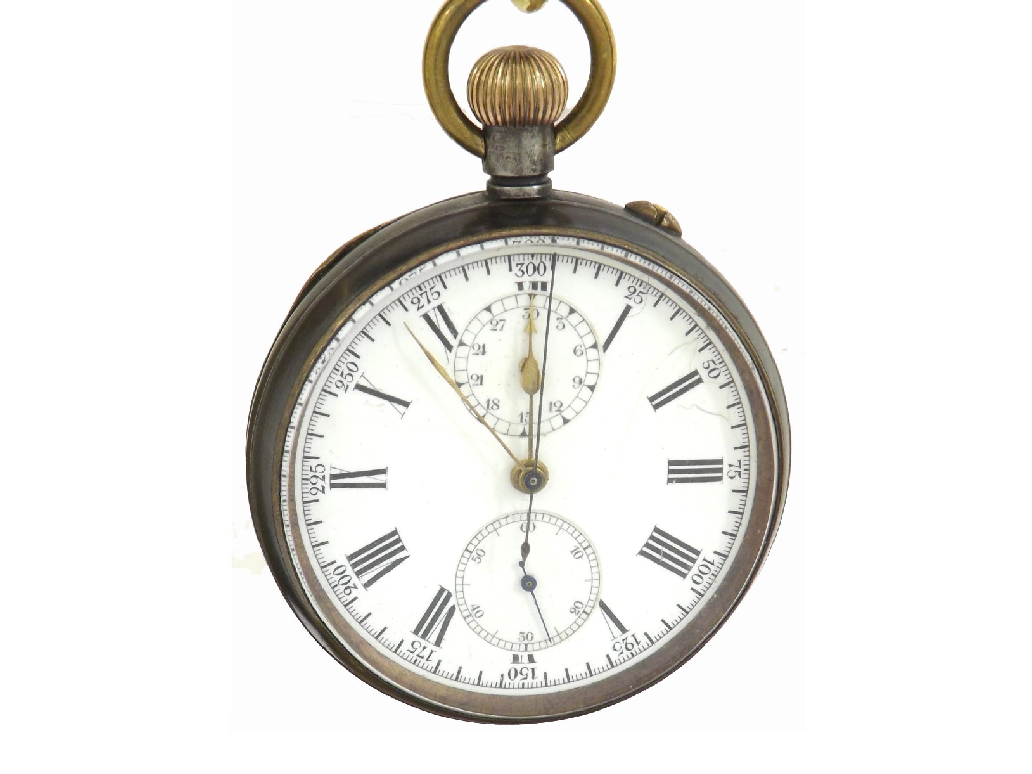 Appraisal: Swiss gunmetal chronograph lever pocket watch gilt frosted movement the