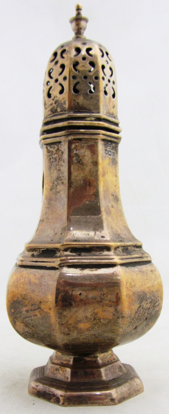 Appraisal: A silver sugar caster of octagonal baluster form Sheffield weight