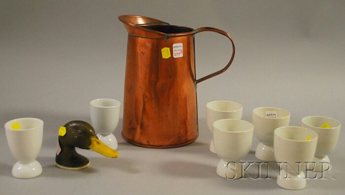 Appraisal: Seven Ceramic Egg Cups a Copper Pitcher and a Rubal