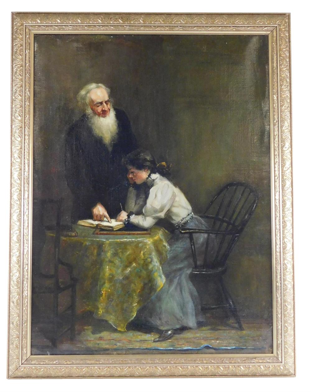 Appraisal: Jennie M Burr Connecticut - Father Daughter oil on canvas