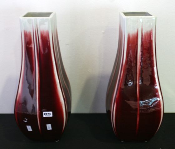 Appraisal: A pair of red and white square form vases cms