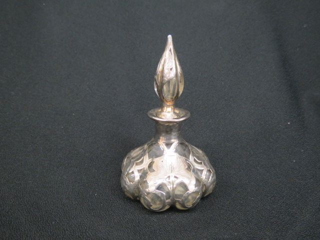 Appraisal: Steuben Silver Overlay Perfume Bottle floral on ribbed body signed